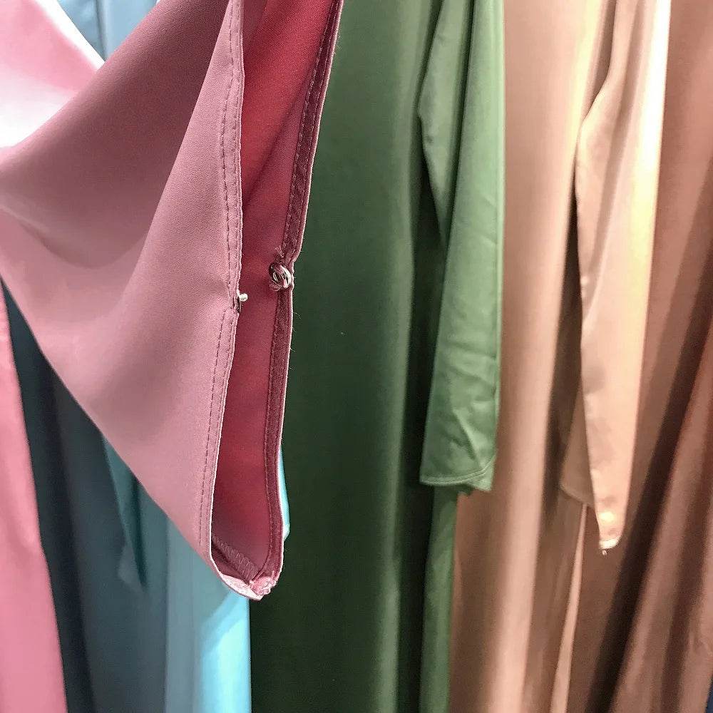 Fashion Sliky Djellaba Muslim Dress Dubai Full Length Flare Sleeved Soft Abaya Dubai Turkey Muslim Islam Robe WY921 - AIAZ