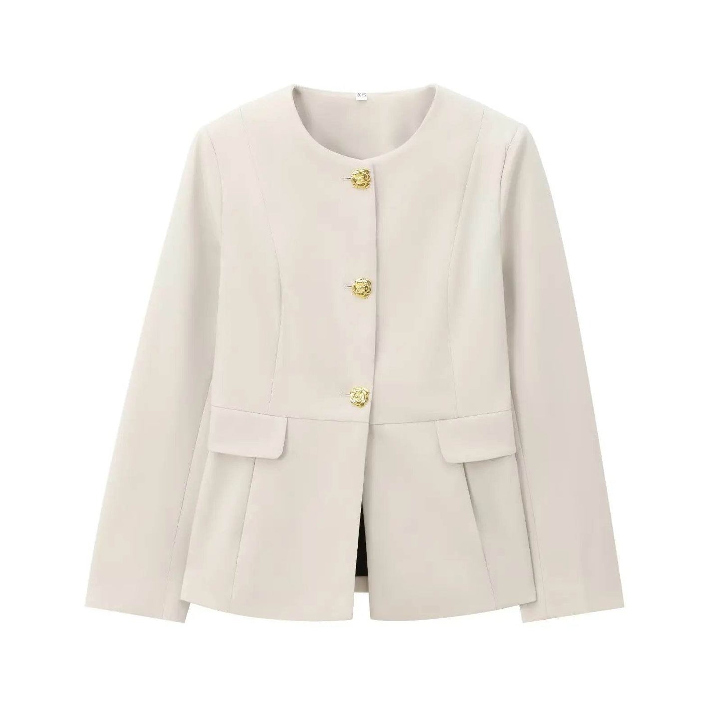Women's Suit Set Business Formal Blazer & Pants Gold Button Jacket High Waist Straight Leg Office Wear Spring Wrinkle-Resistant - AIAZ