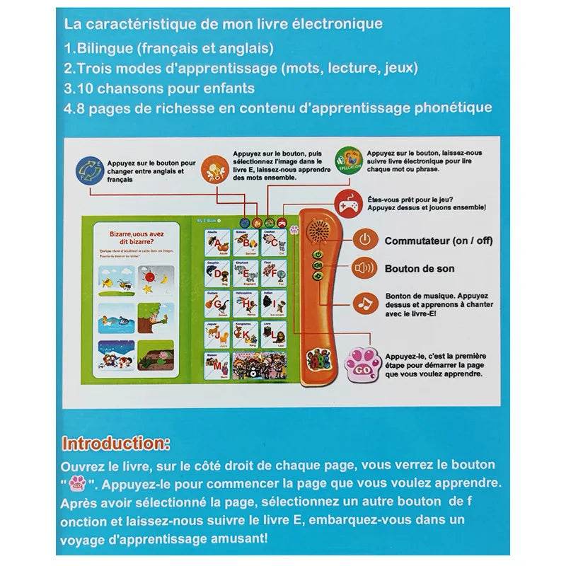 French and English Bilingual Finger Reading Children's Voice Book Intelligent Learning Toys French E-book Early Education Tool - AIAZ
