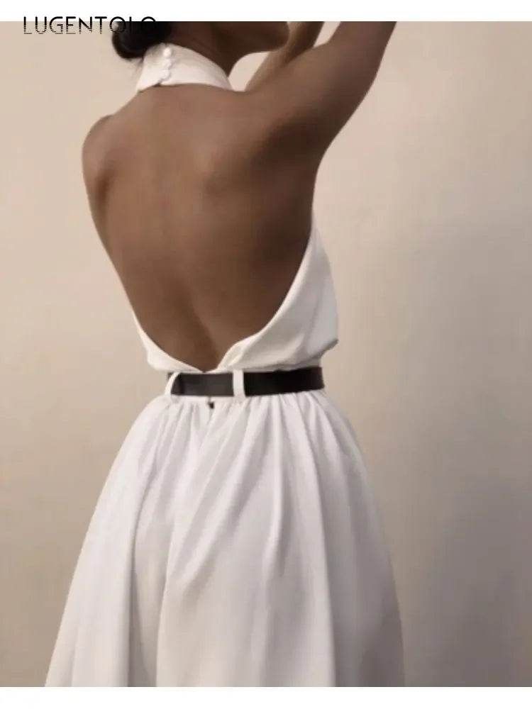 Women Sexy Backless Jumpsuits Halte Sleeveless Slim High Waist Sping Summe Thin Lady Elegant Streetwear Long Wide-leg Pants - AIAZ