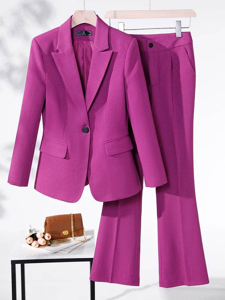 Business Work Wear 2 Piece Set Purple Blue Red Black Long Sleeve Blazer And Trouser Women Pant Suit Formal - AIAZ