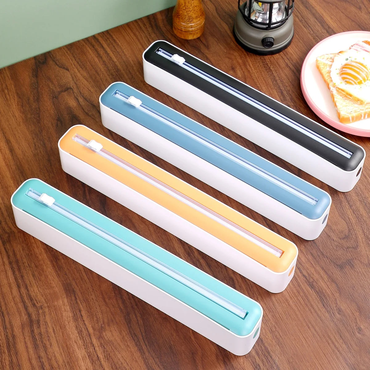 1Pc Black/Blue/Yellow/Green, Four Available Styles Household Kitchen Wrap Dispenser with Foil & Cling Film Cutter Box, Fresh Bag C