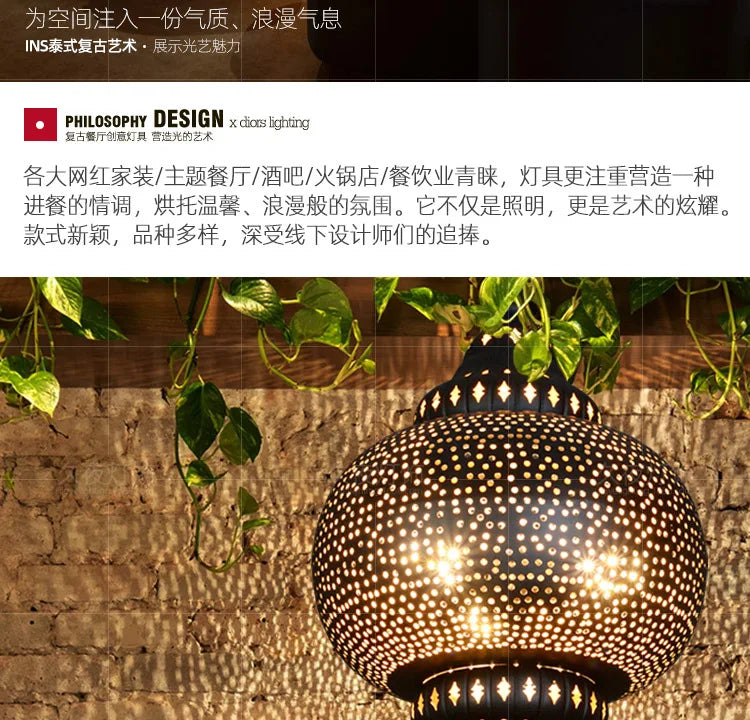 Southeast Asian Pendant Lights Antique Hollow Hanging Light Fixture Thai Arabian Restaurant Bedroom Moroccan Decorative Lamps