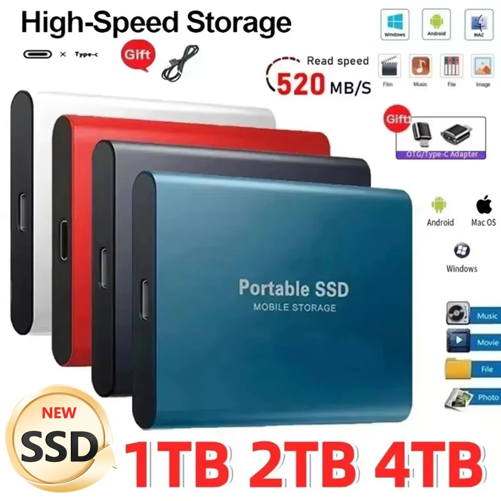High-Performance SSD 1TBOriginal Hard Drive 128TB Ultra - Thin External Hard Disk 256TB USB3.1 for MAC/Laptop/Phone/Computer