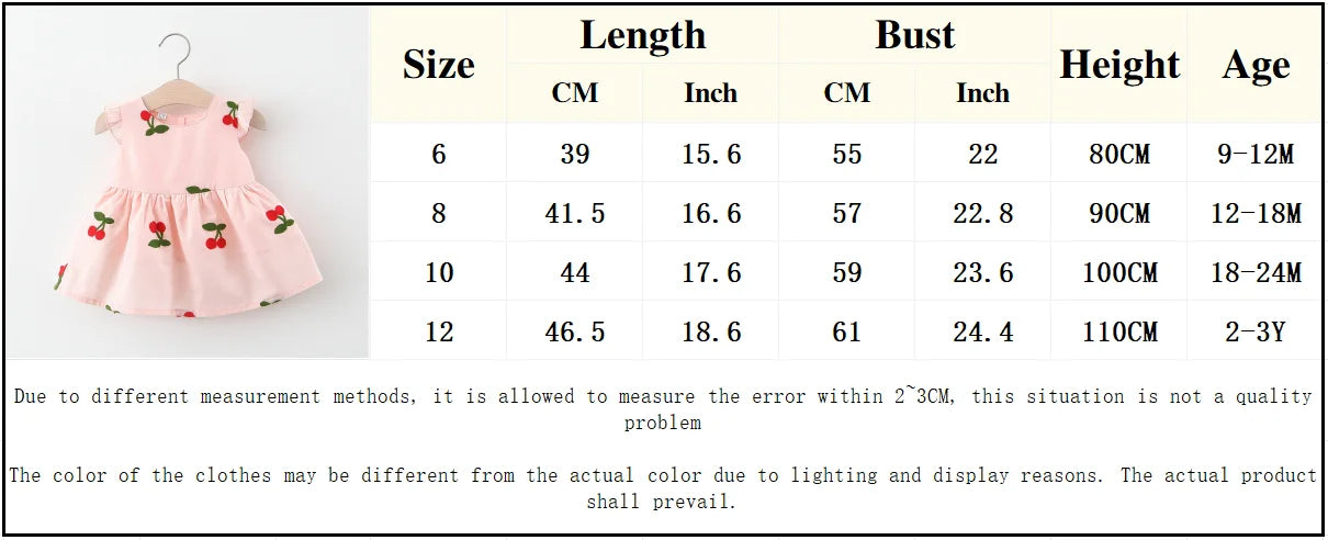 Summer Baby Girl Dress Girl's Cherry Embroidered Round Neck Small Flying Sleeves Princess Dress Children's Dress
