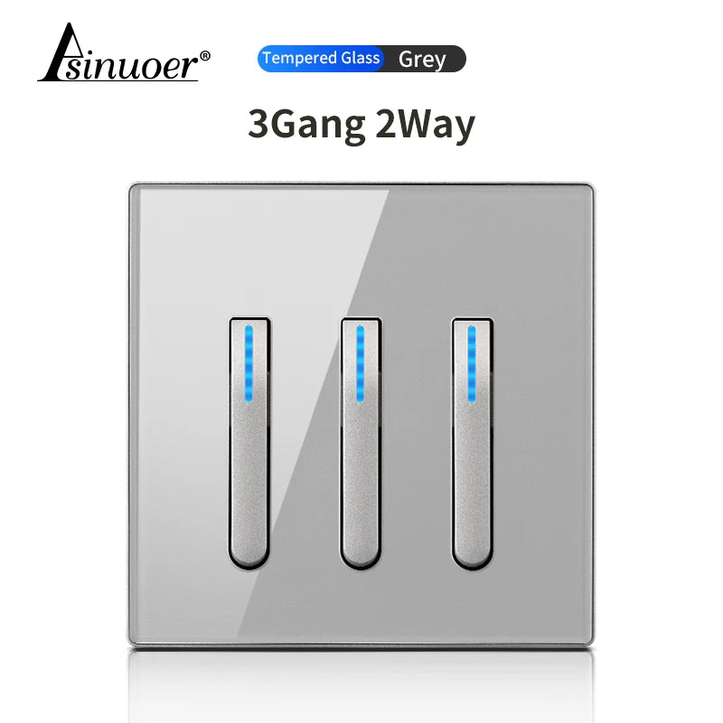 Glass Panel Wall Switch LED European 16a Socket Retro Toggle Light Switch EU UK Standard 2way Socket 1-4gang USB Home Decoration