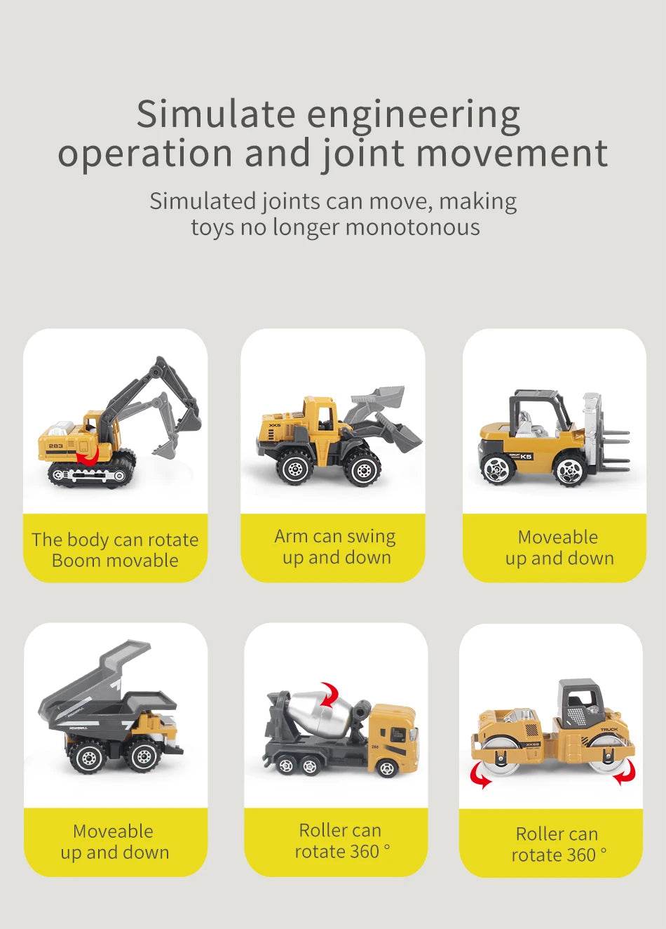 6pcs/set Alloy Engineering Truck Toy Car Classic Construction Model Vehicle Loader Tractor Excavator Toys for 3 years Boys Gifts - AIAZ