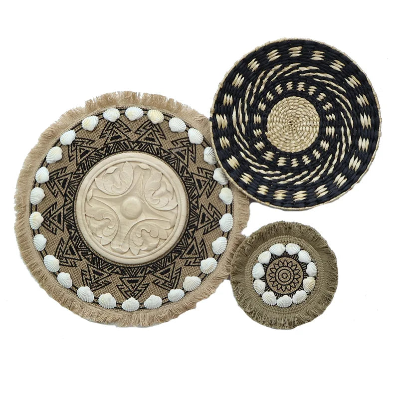 Bohemian Wall Decorations, Woven Grass and Rattan Wall Ornaments, Wall Decorations for Restaurant Background Walls