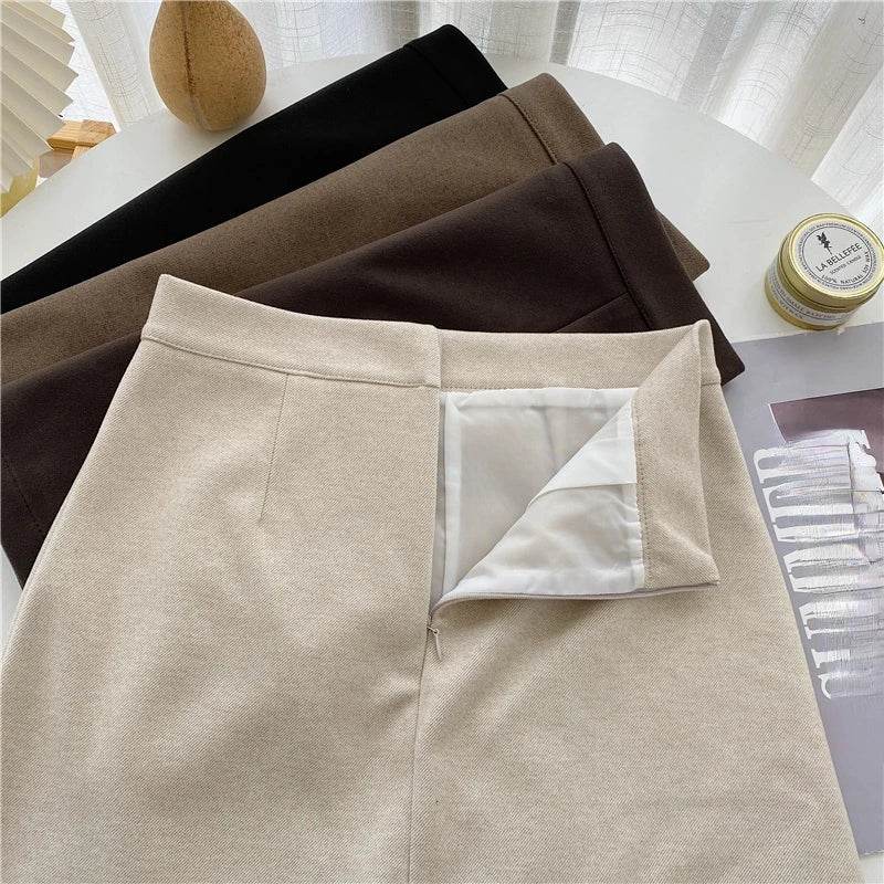 Skirts Women Solid A-line Sexy Prevalent Zipper Mini Skirts Daily Minimalist Fall Basic Street Style Korean Above Knee Clothes - AIAZ