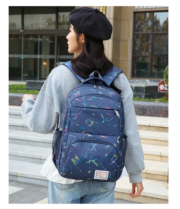 Three piece set of large capacity school backpack versatile letter printed casual backpacks junior high school student schoolbag - AIAZ