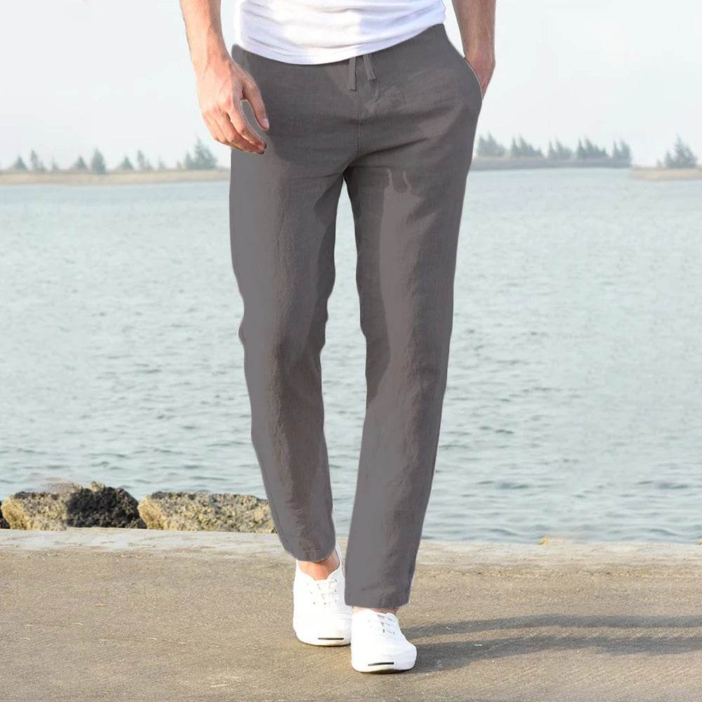 Men's Cotton Linen Pants Male Autumn New Breathable Solid Color Linen Trousers Fitness Streetwear S-3XL - AIAZ
