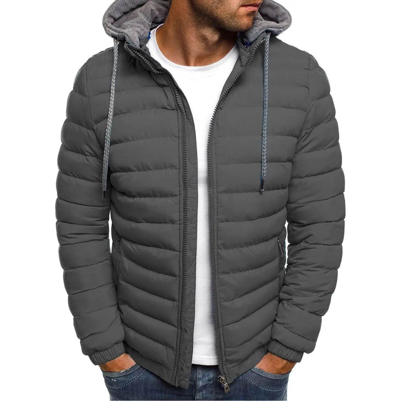 2025 Autumn Winter New Men Down Cotton Windbreak CoatMale Solid Warm Zip Up Hoodie Coats casual Sports men thick jacket - AIAZ