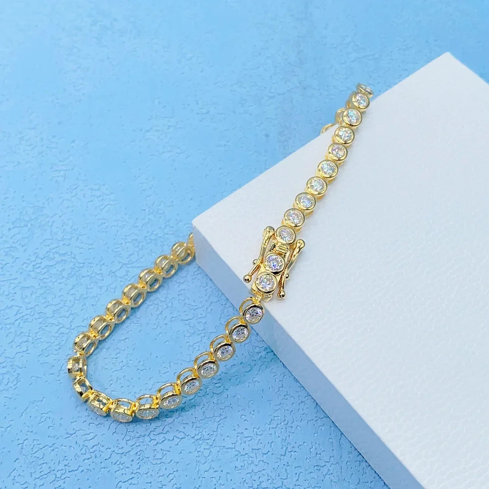 EWYA Luxury Bubble 2/3mm D Color Full Moissanite Tennis Necklace for Women S925 Silver Plated 18K Diamond Neck Chain Necklaces
