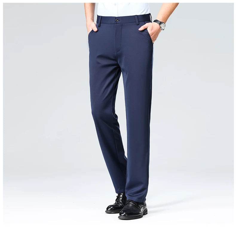 Men Suit Pants Light Thin Elastic Slim Fit Dress Pants Business Solid Casual Straight Leg Trouser Men Clothing Oversize 29-42 - AIAZ