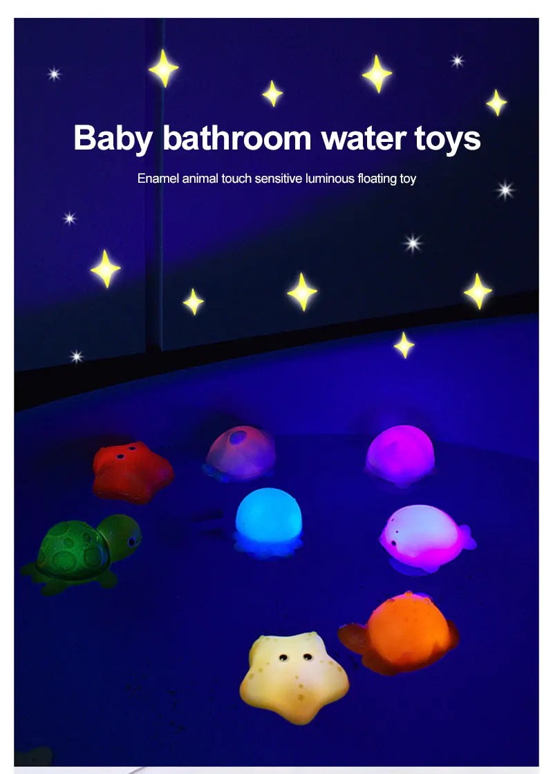 Cute Animals Bath Toy Swimming Water LED Light Up Toys Soft Rubber Float Induction Luminous Frogs for Kids Play Funny Gifts