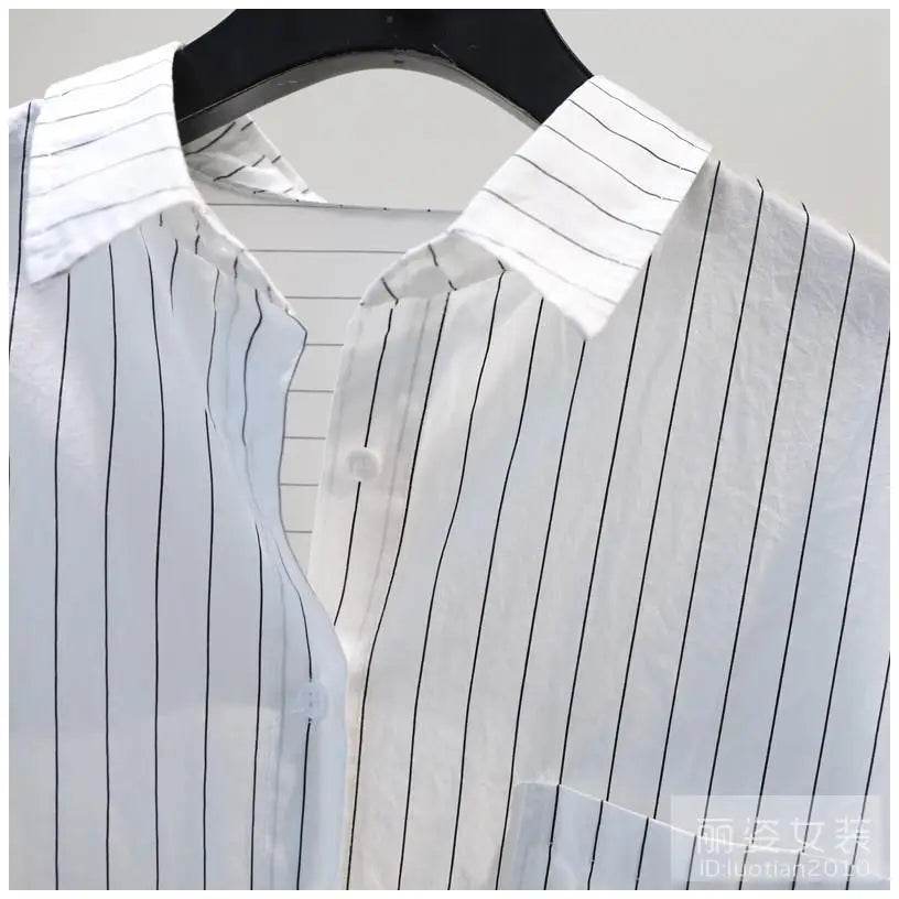 Women's Clothing 2023 Striped Simplicity Fashion Casual Spring Summer Thin Pockets Turn-down Collar Button Loose Formal Blouses - AIAZ