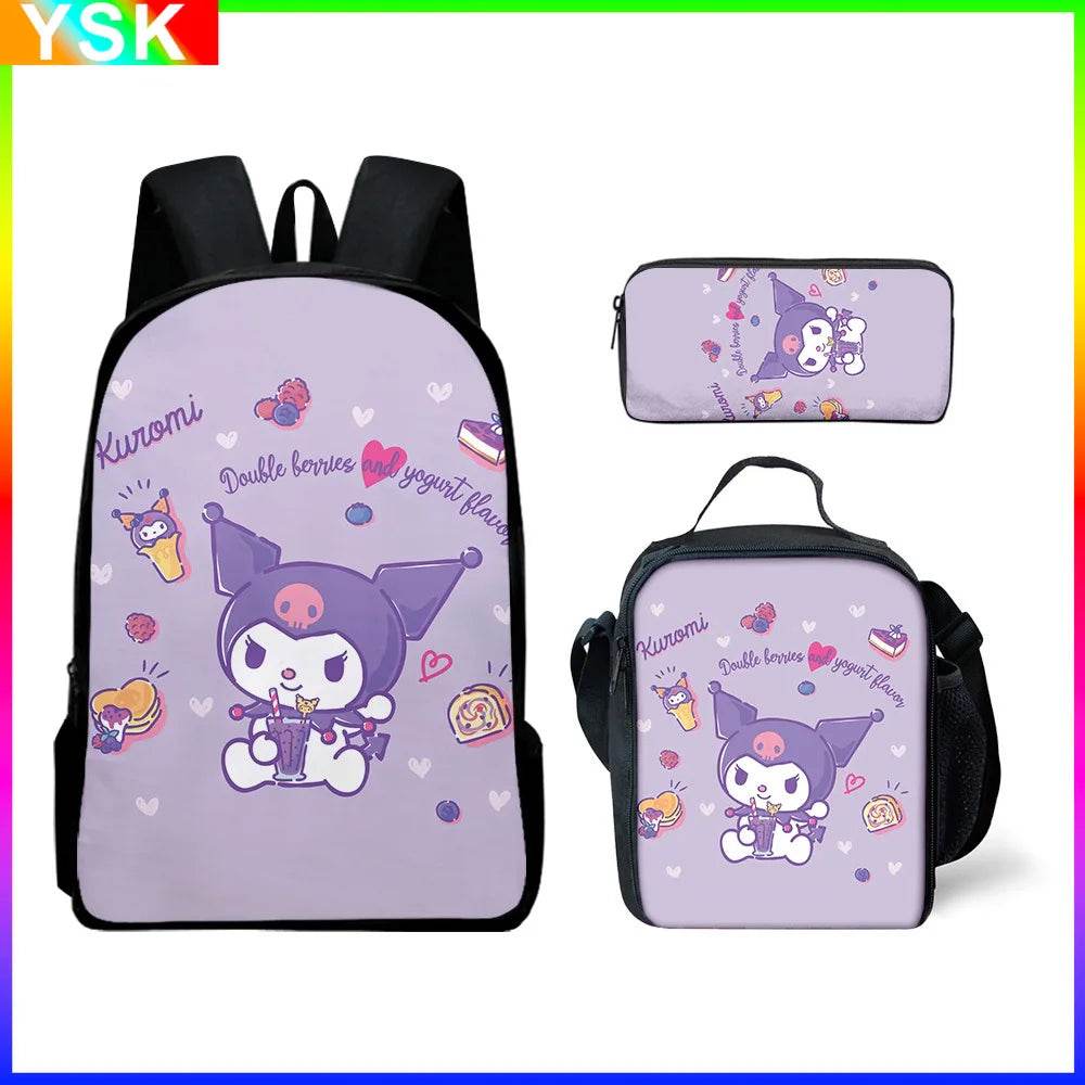 Sanrio Kuromi Backpack Sanrio Backpack Pencil Bag Student School Bag Primary and Middle kawaii Cartoon School Bag Mochila - AIAZ