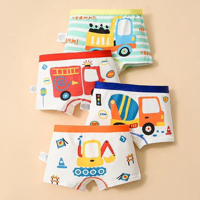 Cotton Kids Underwear 2023 Korean Cartoon Car Boxers for Boys Teenage Plaid Panties Shorts Boy Cute Underpants 2 4 8 12 14 Years
