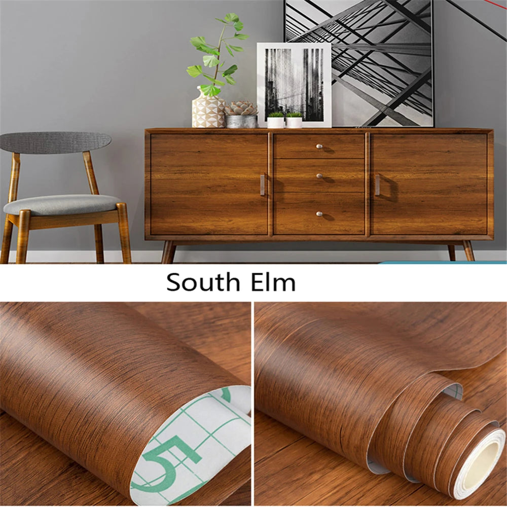 50cm Wide Wood Grain Home Decor Furniture Waterproof Vinyl Wall Sticker Self Adhesive PVC Wallpaper Kitchen Cabinet Door Sticker
