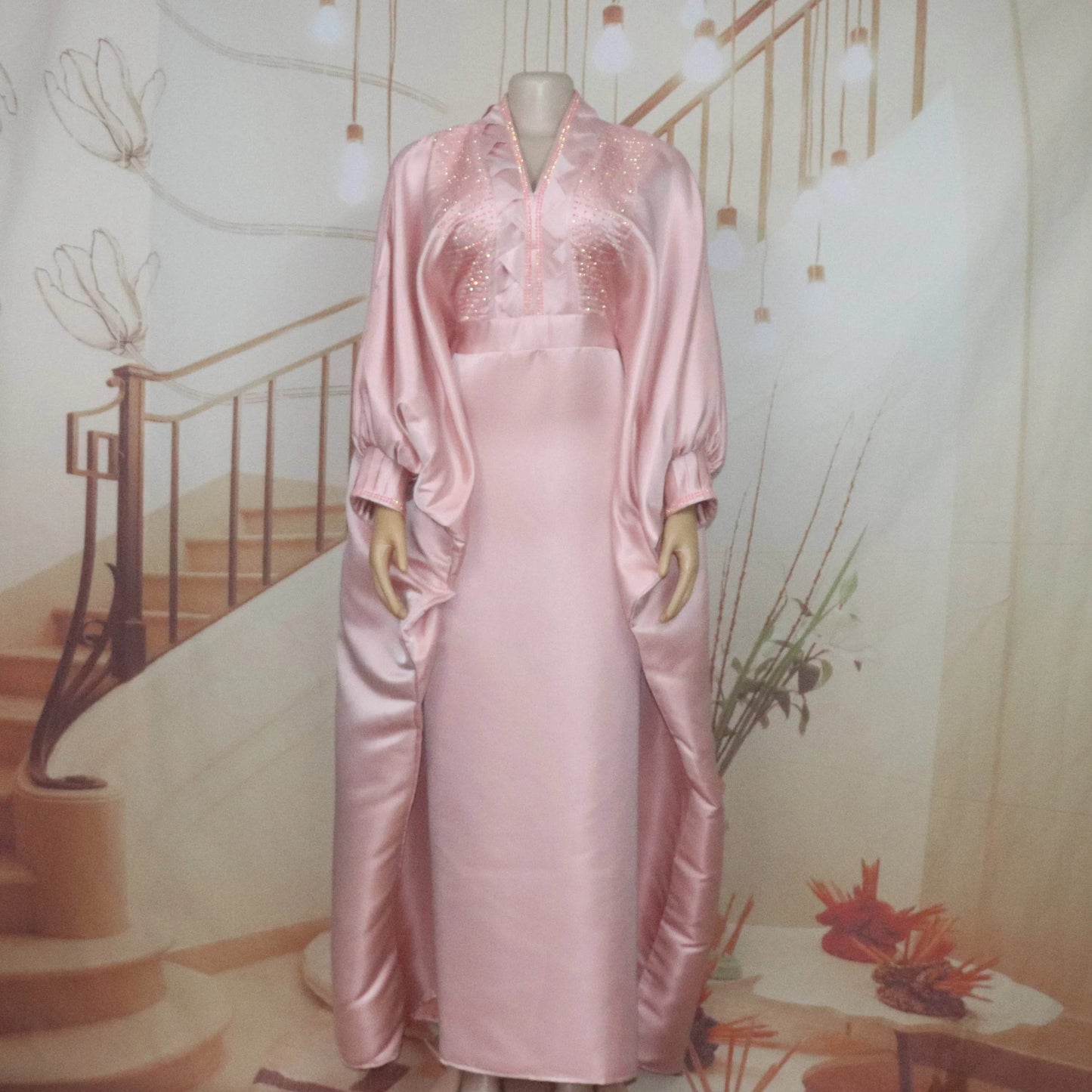 fashion turkey dresses for woman luxury elegant 2025 V-neck rhinestones dresses for church boubou african dresses - AIAZ