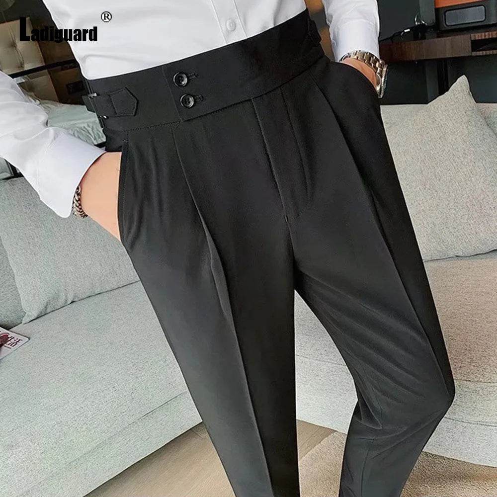 Men Elegant Formal Suit Pants for Party Wedding Solid Khaki Stand Pocket Trousers Italian Naples Fashion Buttons Up Suits Pants - AIAZ