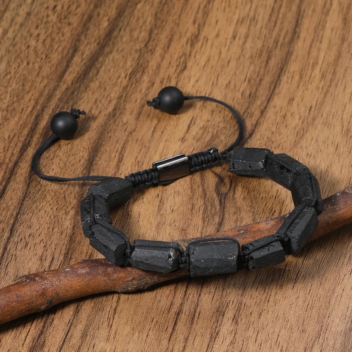 Classic Men's Braided Rope Bracelet Irregular Natural Stone Black Tourmaline Bracelet Balance Healing Energy Bracelet Jewelry