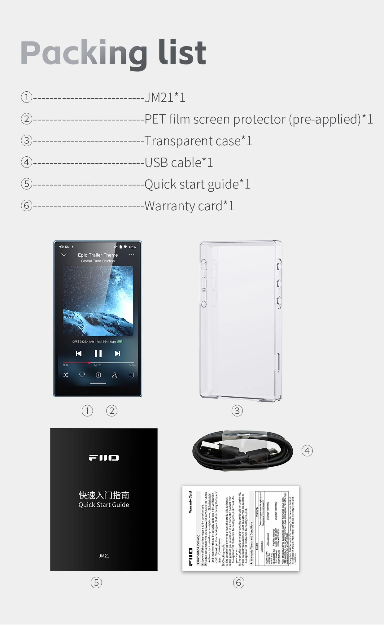FiiO JM21 Android 13 Hi-Res Music Player MP3 with Snapdragon 680, Bluetooth WiFi USB DAC 12.5H Playtime