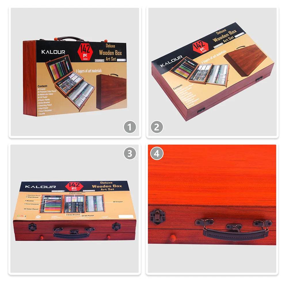 Art Supplies, Aesthetic Cute Preppy Stuff School Supplies, 142-Pack Deluxe Wooden Art Set Crafts Drawing Painting Coloring Kit - AIAZ