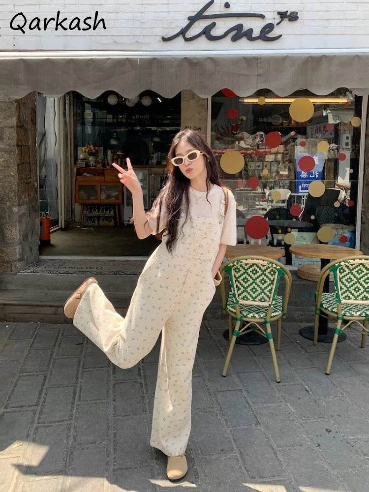 Jumpsuits Women Cute Lively Fashion Simple Floral New Autumn All-match Simple Temperament Korean Style Tender Straight Trousers - AIAZ