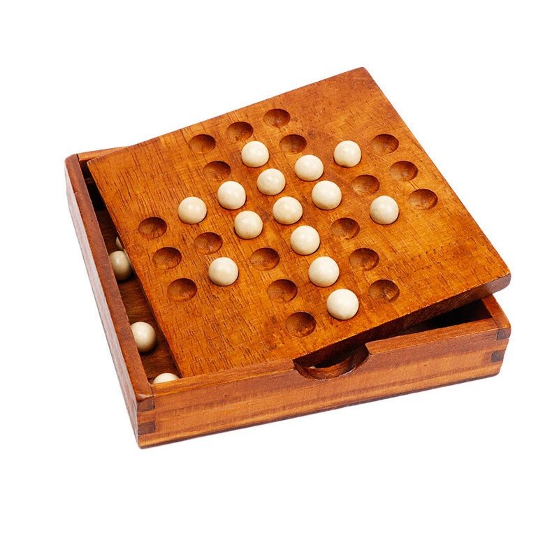 Wood Single Player Chess Marble Solitaire Board Game IQ Logic Challenges for Adults Kids Great Idea For Travel Party Family Fun
