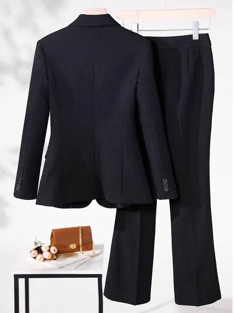 Business Work Wear 2 Piece Set Purple Blue Red Black Long Sleeve Blazer And Trouser Women Pant Suit Formal - AIAZ