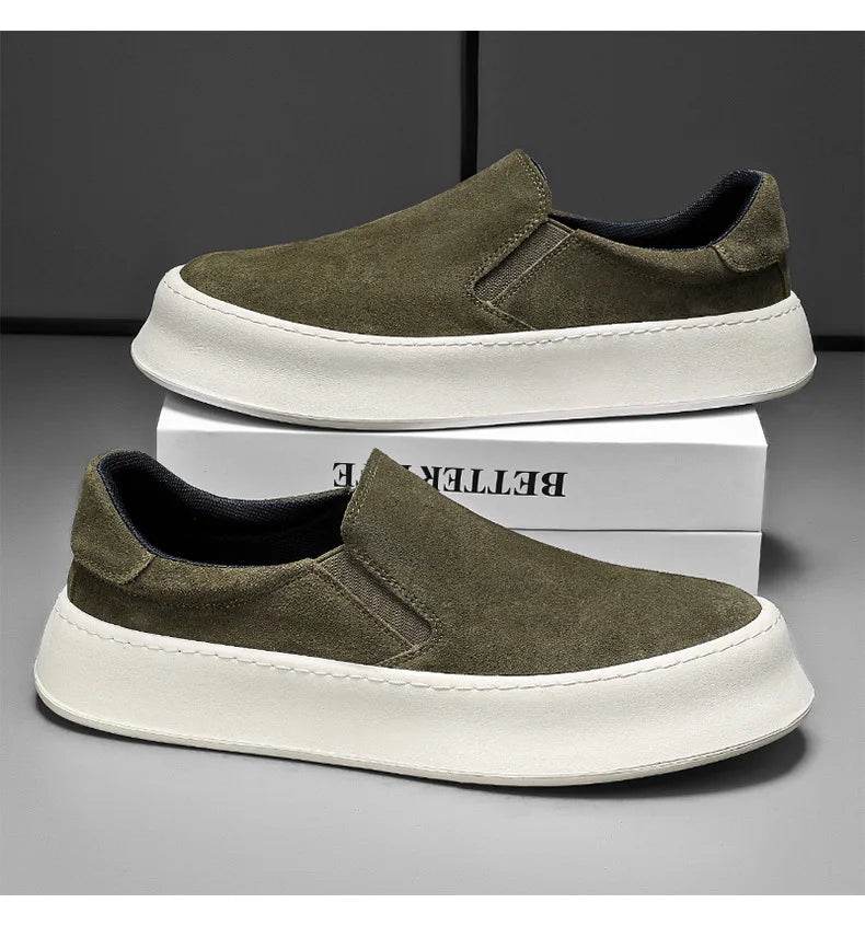 Men's shoes summer 2024 new low-top all-match nubuck leather sneakers lightweight slip-on slip-on shoes fashionable casual shoes - AIAZ