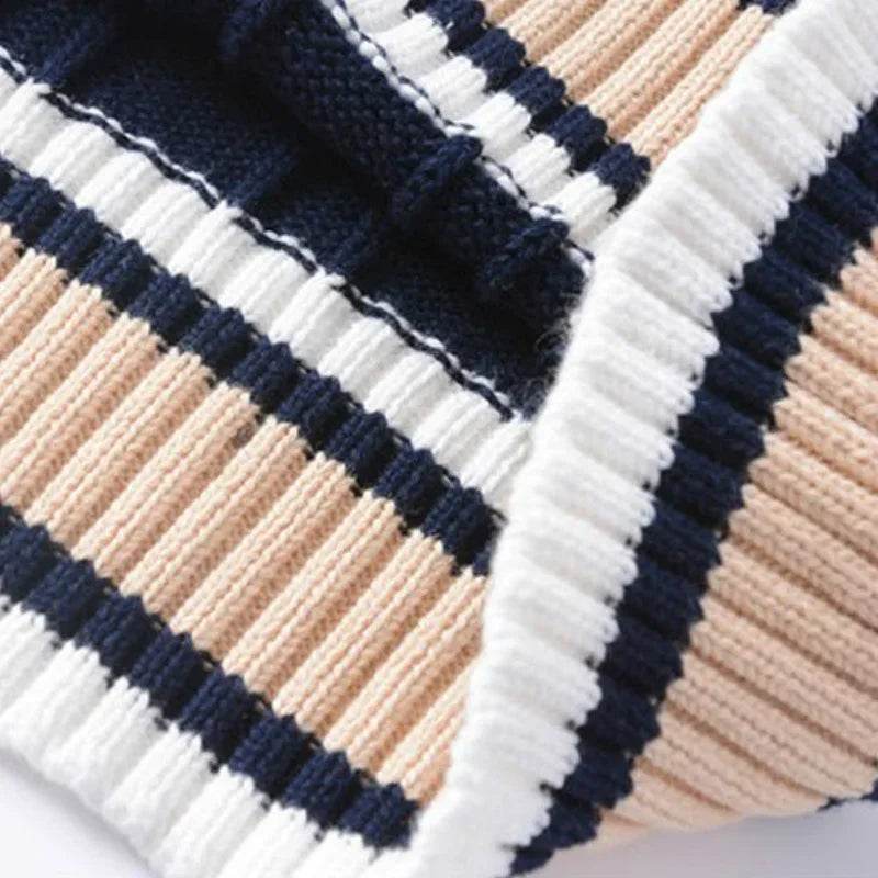 Sweater Vest Men Thicken V-neck Sleeveless Knitted Sweaters Vests Striped Retro Preppy-style Simple Chic Loose Casual All-match - AIAZ