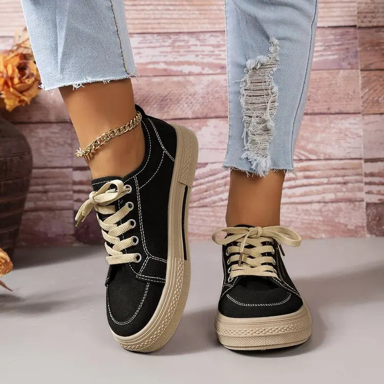 2024 Spring New Canvas Shoes Women Flat Sports Leisure Women Shoe Soft Bottom Comfortable Black Cloth Shoes Sneakers 40