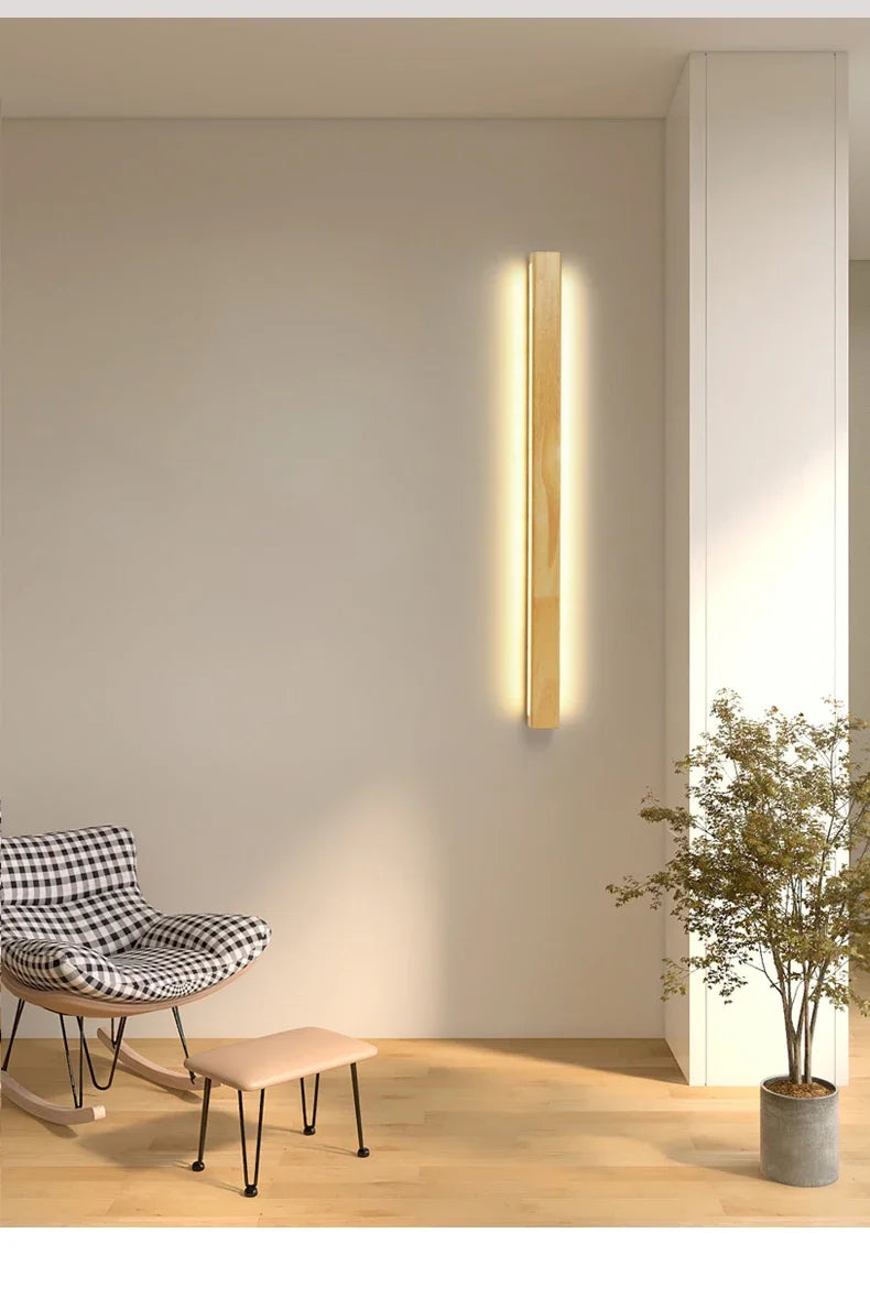 Simple Solid Wood Wall Lamp LED Long Strip Lamp Living Room Background Wall Corridor Balcony Bedroom Bedside Lighting Decoration