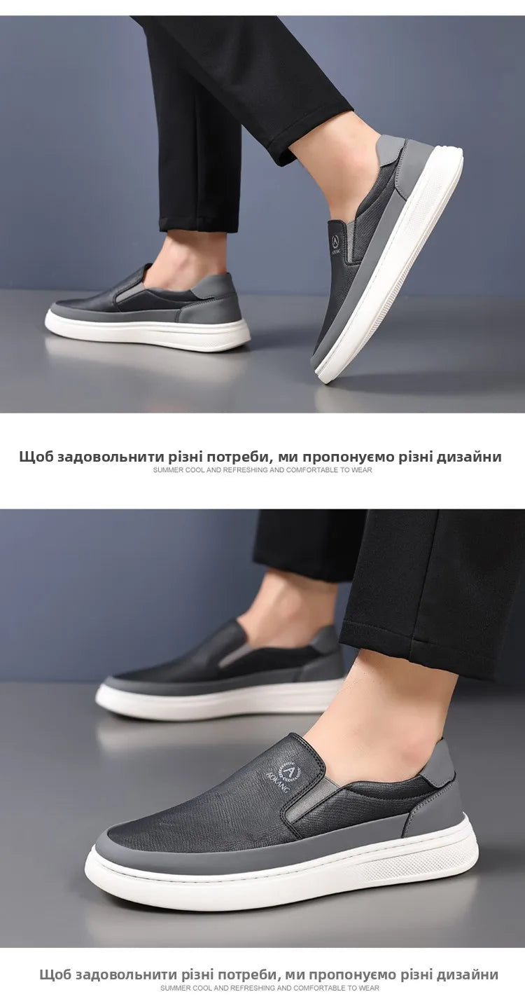 Aokang Men's Slip-On Casual oes Breathable Soft Bot Bean Leather oes Comfortable Rubber Sole Low Heel round Toe