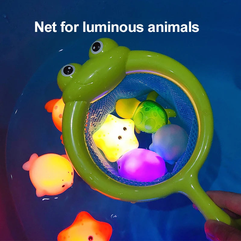 Cute Animals Bath Toy Swimming Water LED Light Up Toys Soft Rubber Float Induction Luminous Frogs for Kids Play Funny Gifts