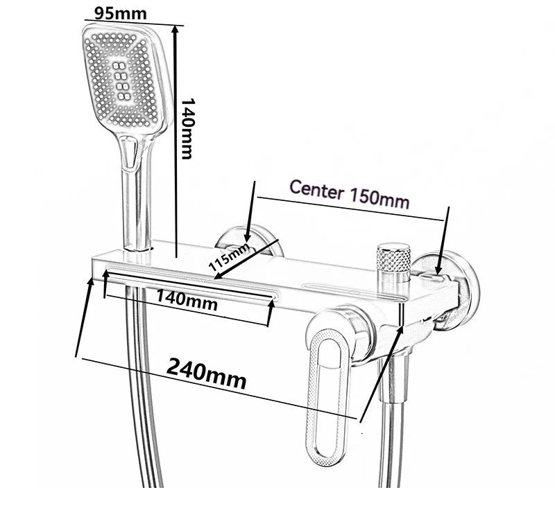 Bathtub Shower Faucet Single Handle Spout Mixer Tap With Hand Shower Wall Mount Platform Bath Mixer Water Faucet Wall Mounted