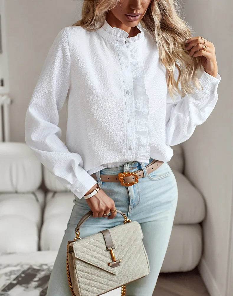 Fashion New Women Elegant Office Shirt,Long Sleeve Top Causal Comfort Simple Shirt,Shirts & Blouses,Tops For Women,Women Clothes - AIAZ