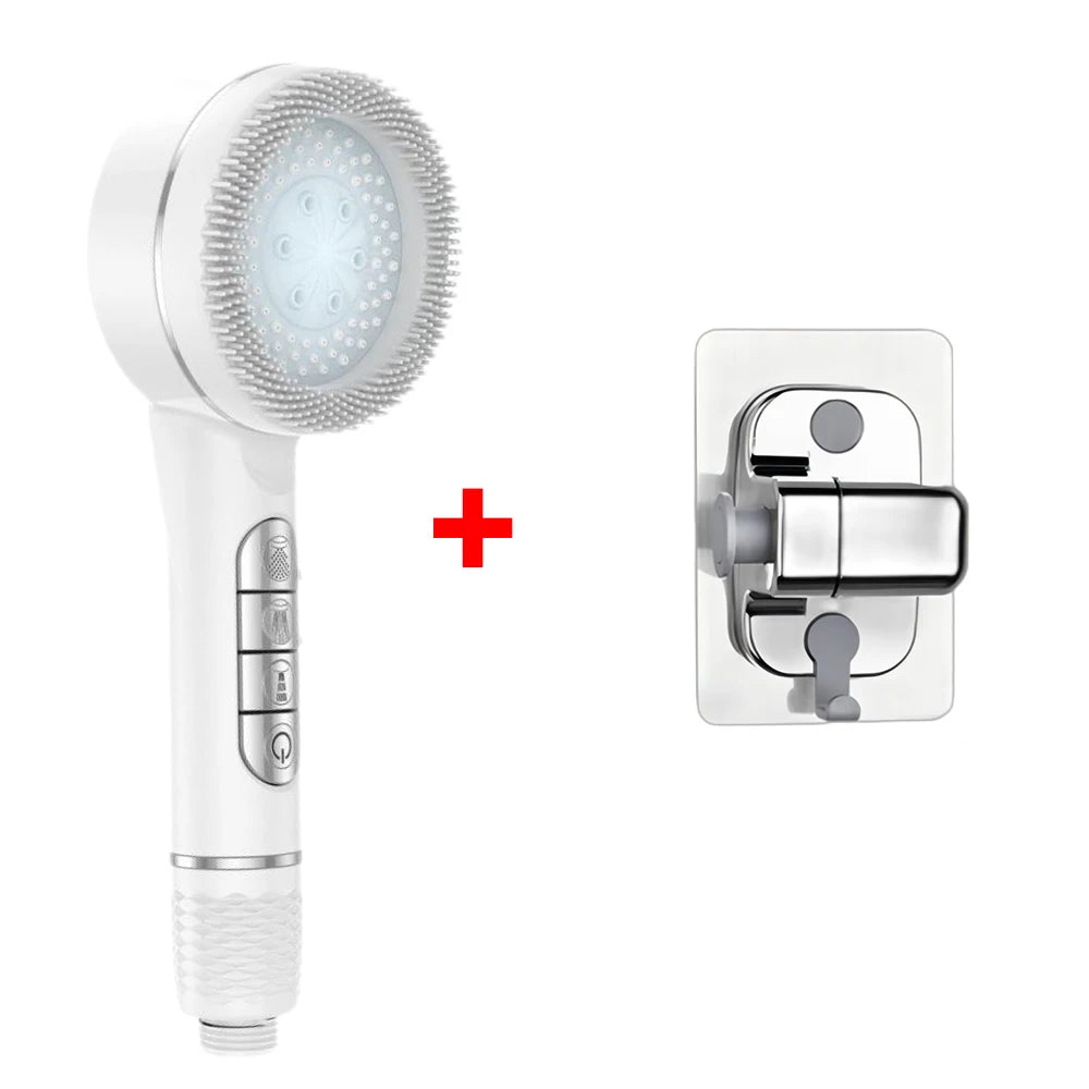 4 Modes Self-cleaning Shower Head with Silicone Brush One-Key Stop Water Massage High Pressure ABS Showerhead with Filter