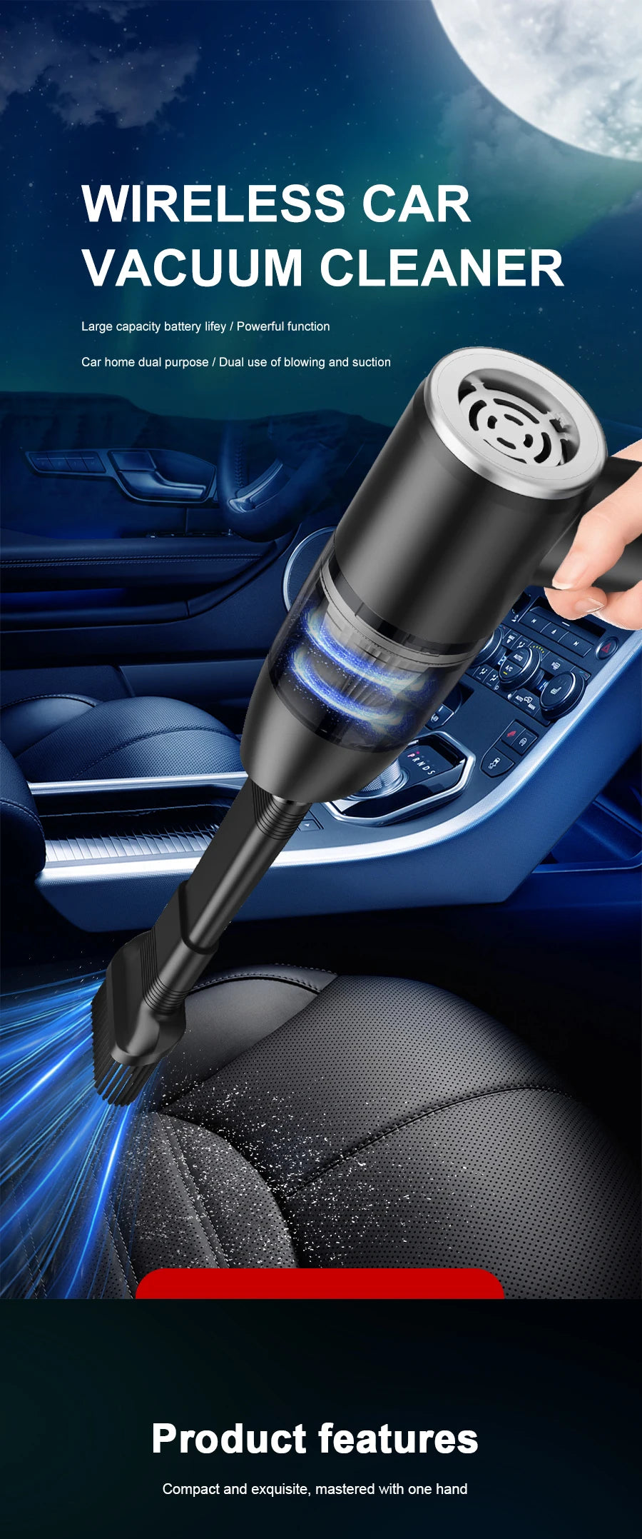 Handheld Portable Dualuse Wireless Vacuum Cleaner Household Car Mounted High-power 3500pa Suction Multifunctional Vacuum Cleaner