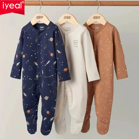IYEAL 2025 Spring Newborn Clothing Infant Jumpsuits 100% Cotton Long Sleeve Baby Boys Girls Clothes Pajamas 3Pcs/Lot