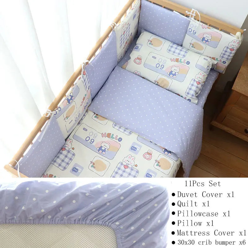 Baby Bedding Set Soft Cotton Baby Cot Kit Crib Bedding Set Quilt Duvet Cover Pillow Pilowcase Sheet Bumpers Baby Room Decoration