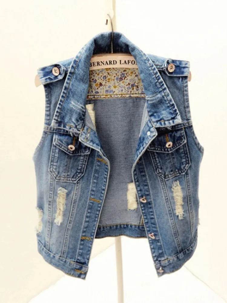 Casual And Fashionable Ripped Sleeveless Denim Vest Top Women's Spring And Autumn Unique Denim Vest Outer Coat Female Tops 2025 - AIAZ
