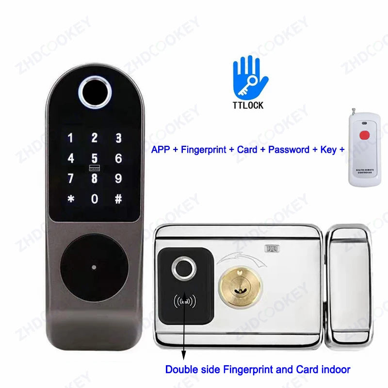 Security Home Gate Door Keys Entry RFID Card Code Password Tuya Wifi TTlock Smart Door Lock Digital Double Side Fingerprint Lock