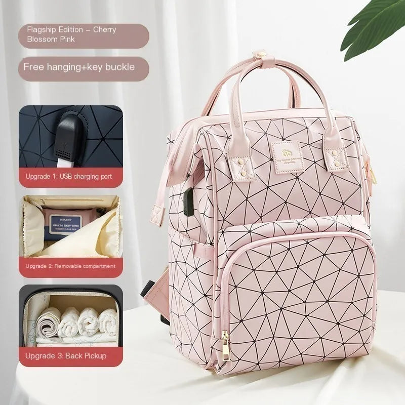 AIBEDILA Mommy Bag Waterproof USB Large-capacity Baby Backpack Female Mommy Outting Bag Mummy Bag Baby Bags for Mom Diaper Nappy