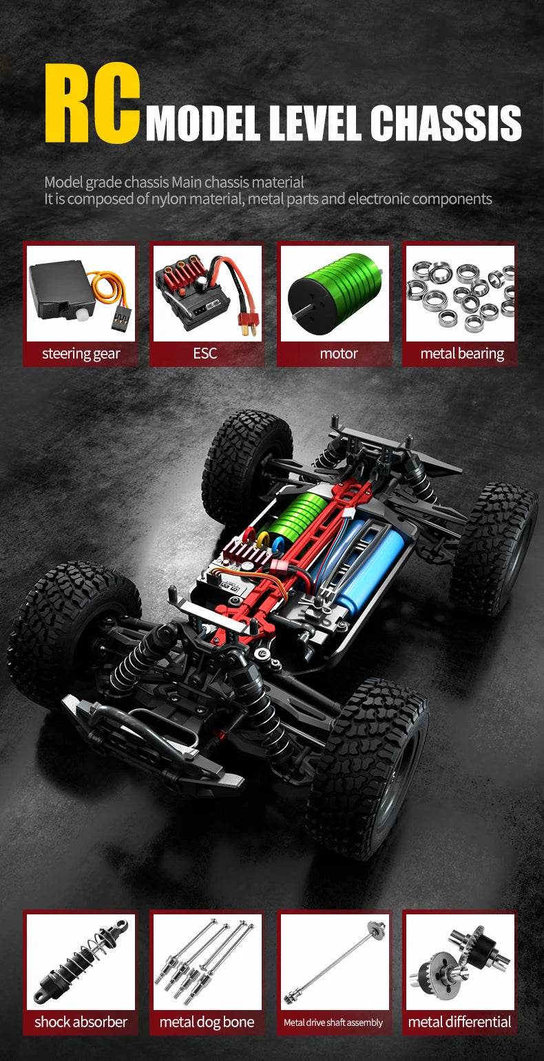 16103PRO 2.4GHz 70KM/H Professional RC Car: Brushless Motor, 1:16 Scale 4WD High-Speed Off-road Climbing Vehicle Wtith LED Light - AIAZ