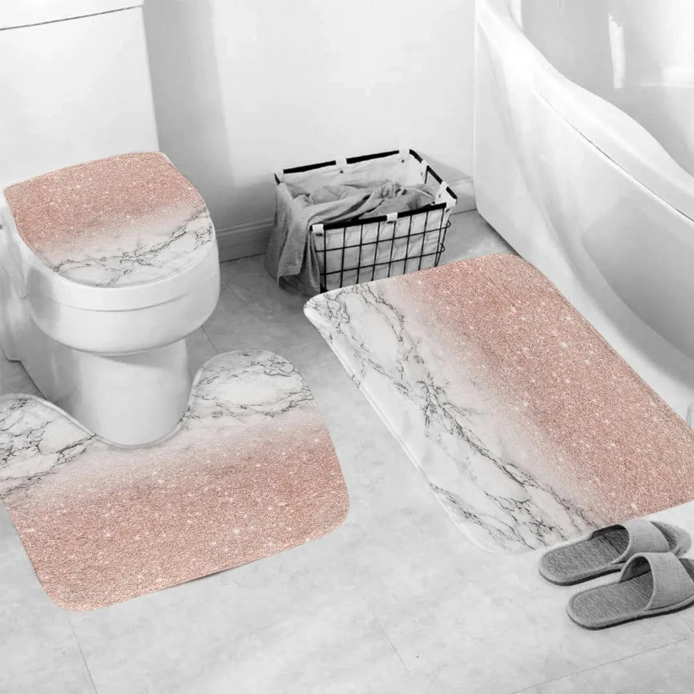 Pink Crack Shower Curtains Fashion Bathroom Curtain Bath Sets Toilet Cover Mat Non-Slip Washroom Rug Set Modern 180x180cm Hot