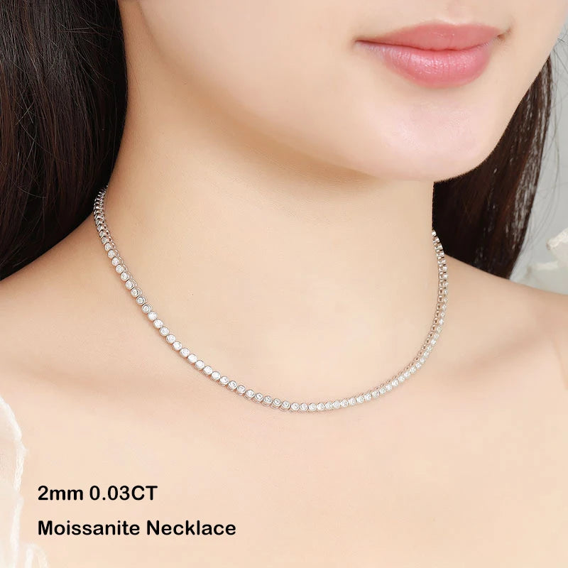 EWYA Luxury Bubble 2/3mm D Color Full Moissanite Tennis Necklace for Women S925 Silver Plated 18K Diamond Neck Chain Necklaces