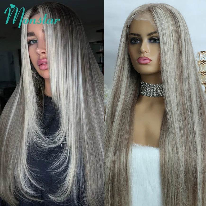Ash Blonde Wig Highlight 13x6 Hd Lace Frontal Wigs Straight Vietnamese Raw Hair Wig 613 Blonde Colored Human Hair Wigs For Women - AIAZ